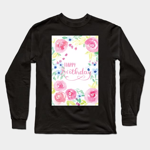 Happy Birthday Watercolor Card Long Sleeve T-Shirt by Harpleydesign